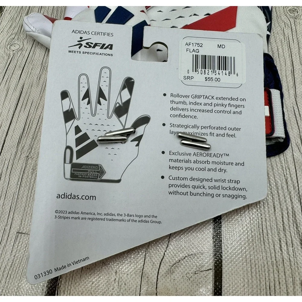 Adidas Adizero American Flag Football Gloves Size M AF1752 New with Small Defect